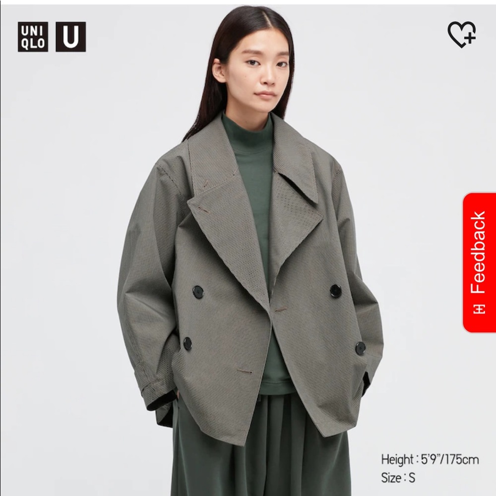 NWT Uniqlo U Blocktech Short Trench Coat sz M in brown check patttern